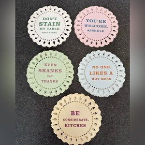 Indelicate Doilies set of 10 - 2 of each of 5 designs. Never used.